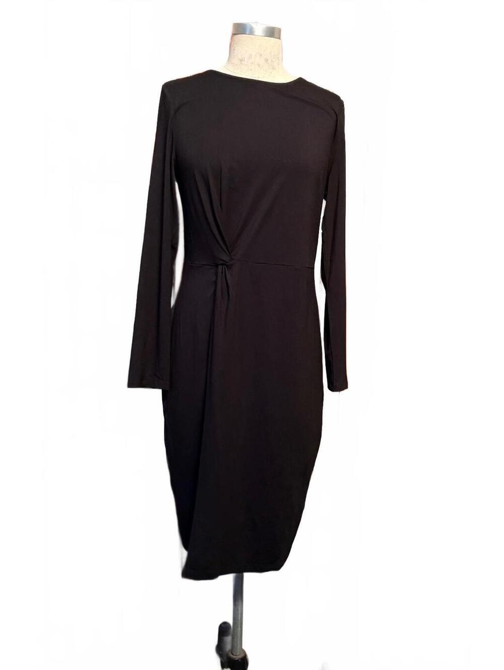 NWT Old Navy Black Twist Front Midi Dress L Long Sleeve